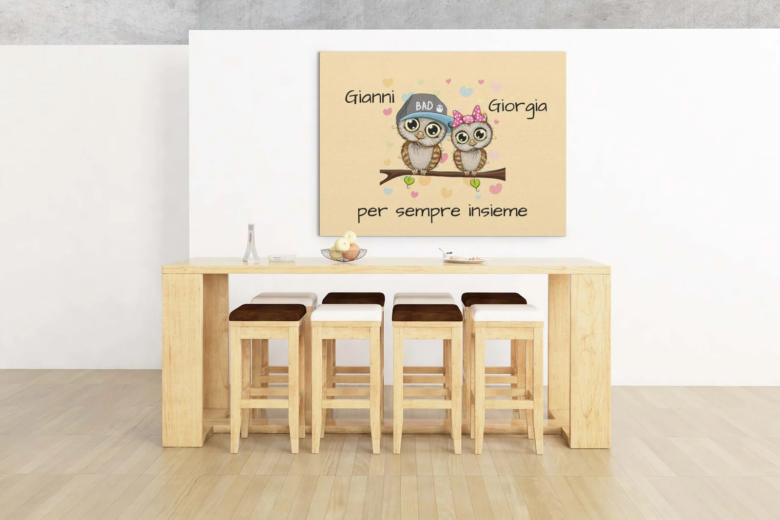 Quadro Tela Pittorica Canvas PERSONALIZZABILE Regalo Coppia SanValentino Innamorati Gufi Per Sempre Insieme – Disponibile nei formati 50×70 cm e 35×50 cm - immagine 6