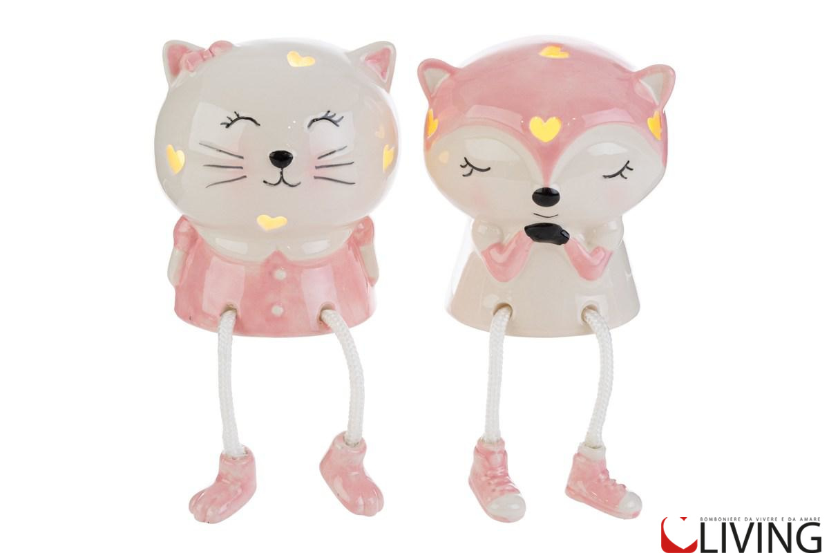 Bomboniera animaletti porcellana rosa luce led