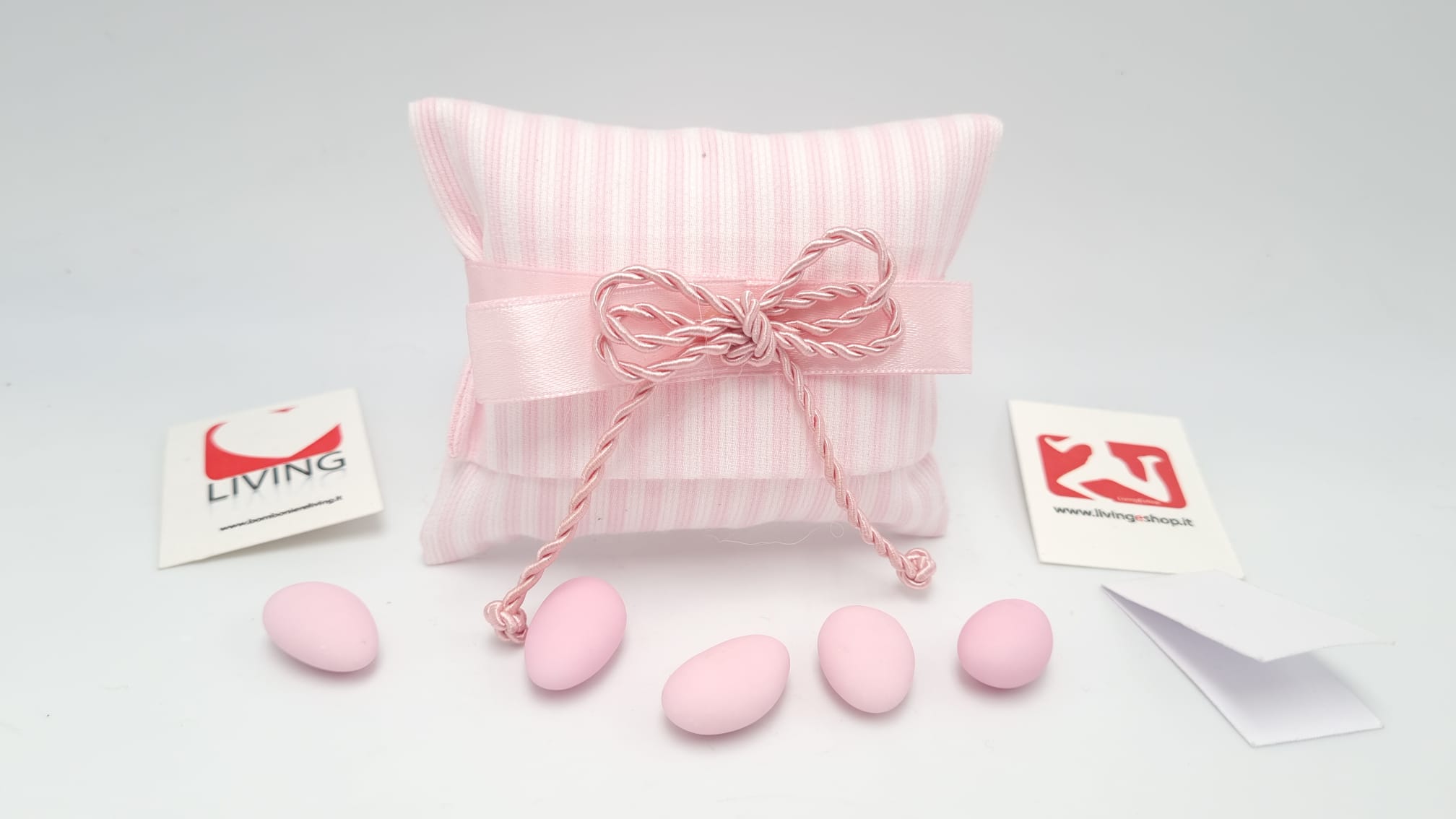 Sacchetto nascita e battesimo busta righe rosa