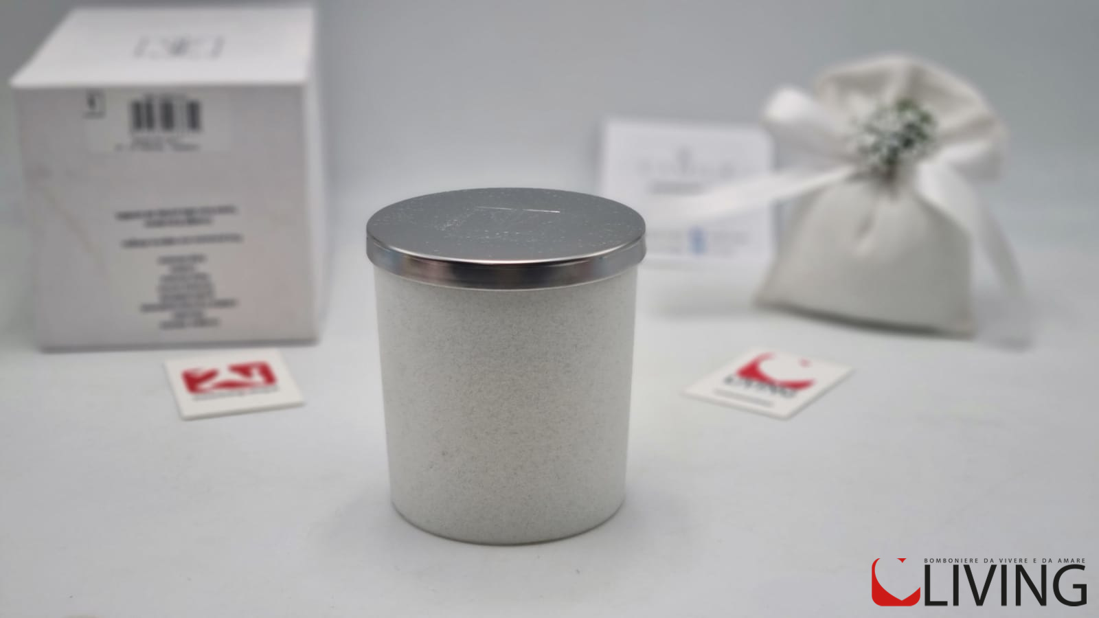 Candela aloe vera barattolo velluto bianco - immagine 5