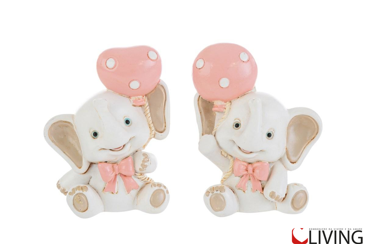 Bomboniera elefante palloncino calamita resina rosa