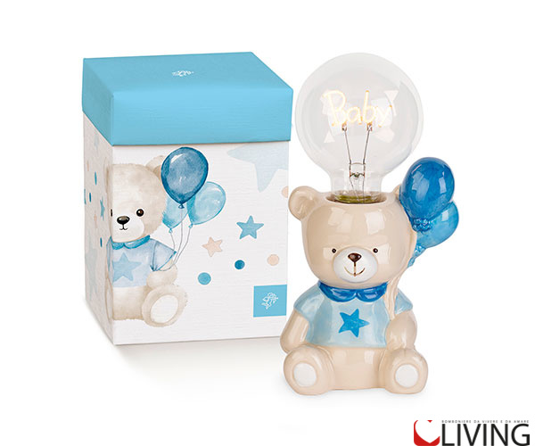 Bomboniera orsetto palloncini azzurro lampada