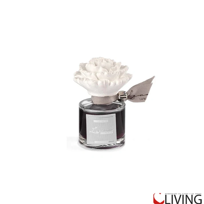 Bomboniera profumatore in vetro con Peonia in gesso - immagine 3
